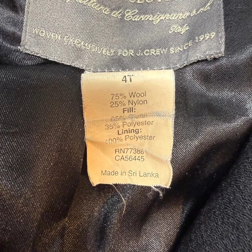 J.Crew Lady Day Double Cloth Coat 4 Tall Black Italian Wool Thinsulate Insulated